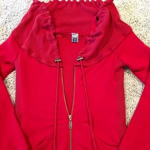 *FREE PEOPLE RED HOODIE DOUBLE ZIP UP JACKET
